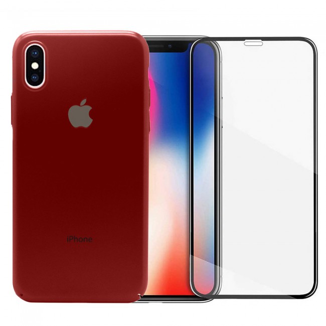 2Pack Hicool Red Hard Cover and 3D Screen Protector for iPhone X and XS