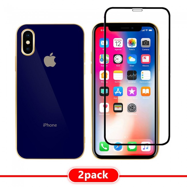 2Pack Hicool iPhone X and XS Case Cover Gold Edge with 3D Screen Protector - Dark Blue
