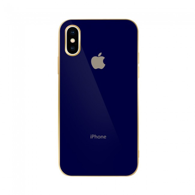 2Pack Hicool iPhone X and XS Case Cover Gold Edge with 3D Screen Protector - Dark Blue