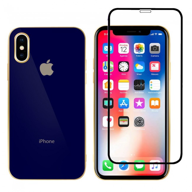 2Pack Hicool iPhone X and XS Case Cover Gold Edge with 3D Screen Protector - Dark Blue