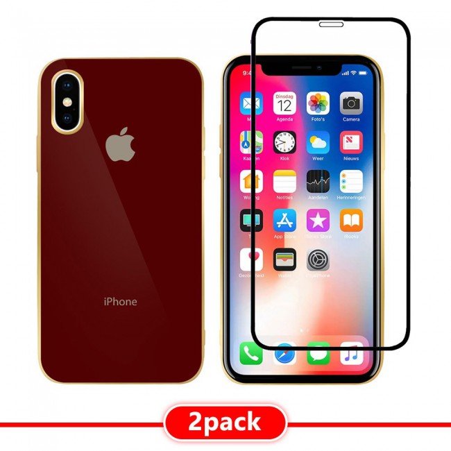2Pack Hicool iPhone X and XS Case Cover Gold Edge with 3D Screen Protector - Maroon