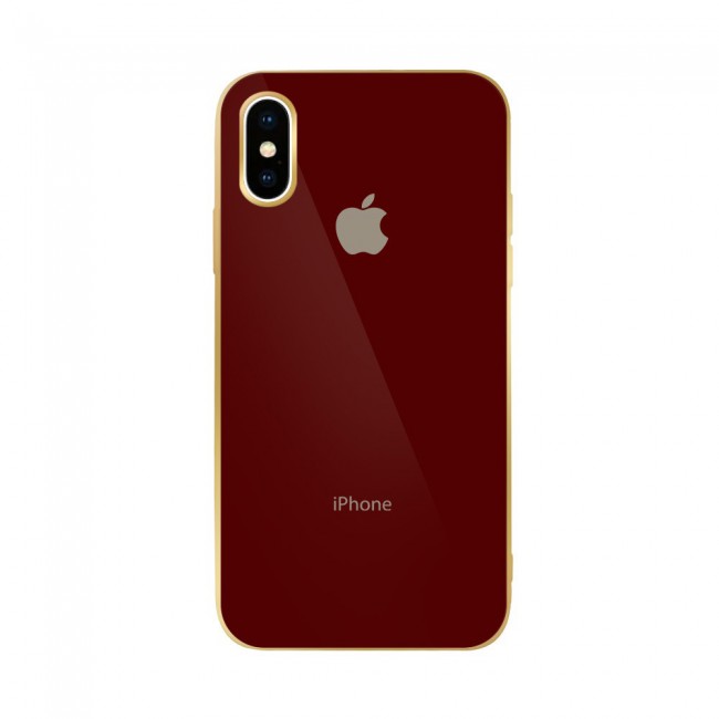 2Pack Hicool iPhone X and XS Case Cover Gold Edge with 3D Screen Protector - Maroon