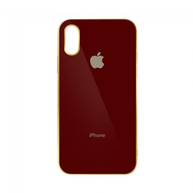 2Pack Hicool iPhone X and XS Case Cover Gold Edge with 3D Screen Protector - Maroon