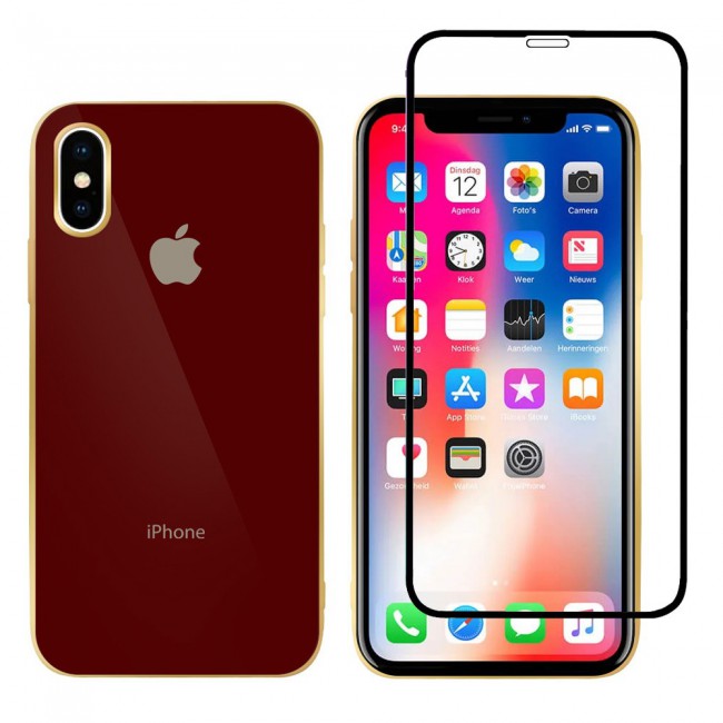 2Pack Hicool iPhone X and XS Case Cover Gold Edge with 3D Screen Protector - Maroon