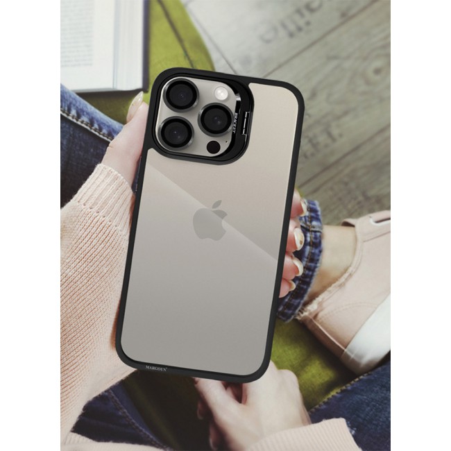 CATANES iPhone 15 Pro Case Cover and Lens Protector Built-in Camera Stand and Compatible with MagSafe Full Body Shockproof Case Clear Black