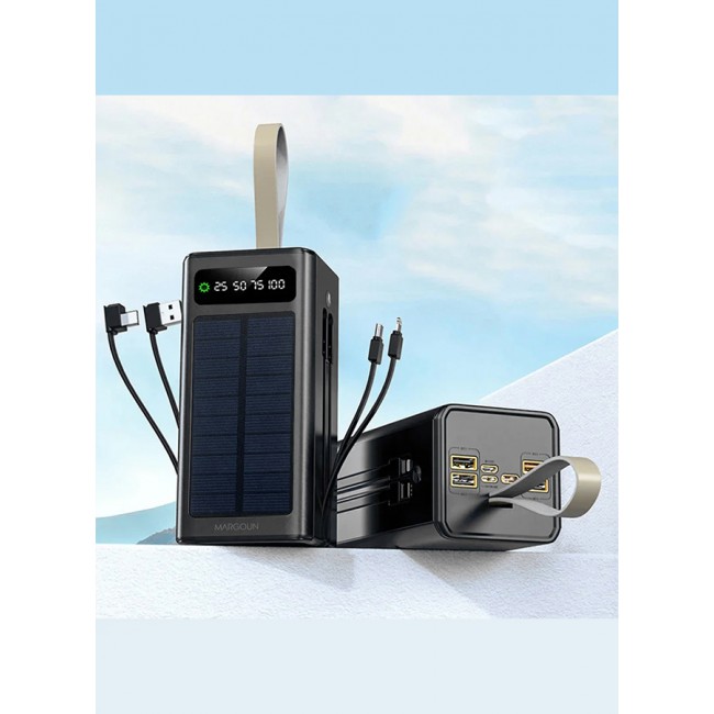 MARGOUN New Solar Power Bank 50000mAh Outdoor Portable Fast Charge External Battery 4 USB Port Phone Charger with LED Light Black
