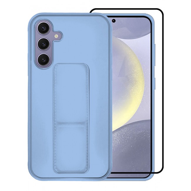 MARGOUN 2 Packs For Samsung Galaxy S24 Plus Case and Screen Protector Magnetic Stand and Holder Premium Silicone Vertical and Horizontal Hand Strap Grip Multi Stand Cover Light Blue
