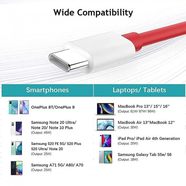 3 Pack Of OnePlus Fast Charge Type-C USB Cable Red