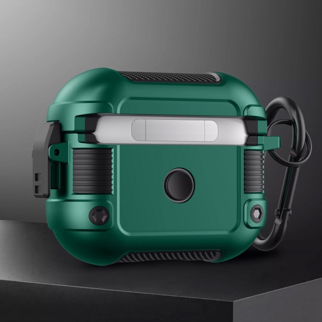AirPods 3 Case Heavy Duty Hybrid Rugged Shockproof Shell Cover with Carabiner Keychain Compatible with Apple AirPods 3rd Generation Green