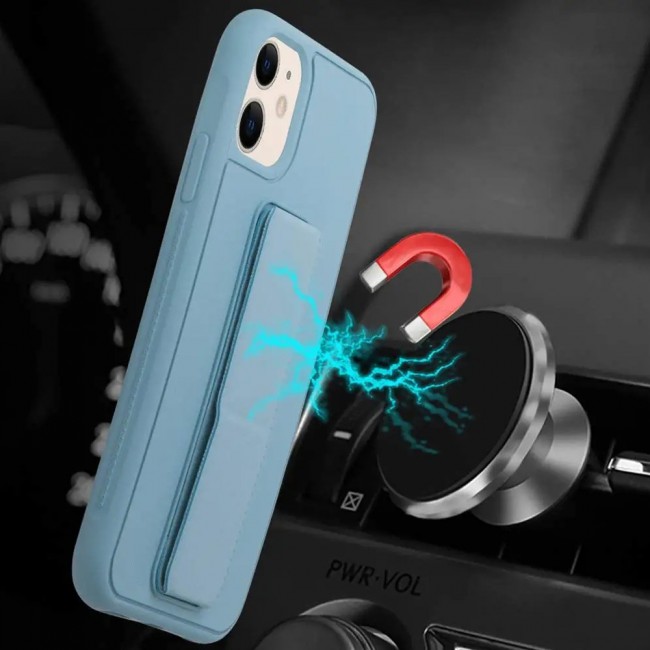 iPhone 12 - New Margoun Silicone Cover with 2 in 1 Finger Grip and Phone Stand - Blue