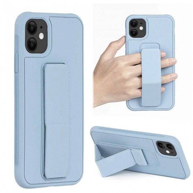 iPhone 12 - New Margoun Silicone Cover with 2 in 1 Finger Grip and Phone Stand - Blue