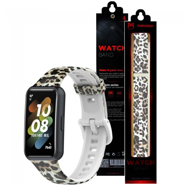 Huawei Band 7 Watch Strap Sport Silicone Replacement Band Bracelet Adjustable Wristband with Buckle Closure Leopard Print