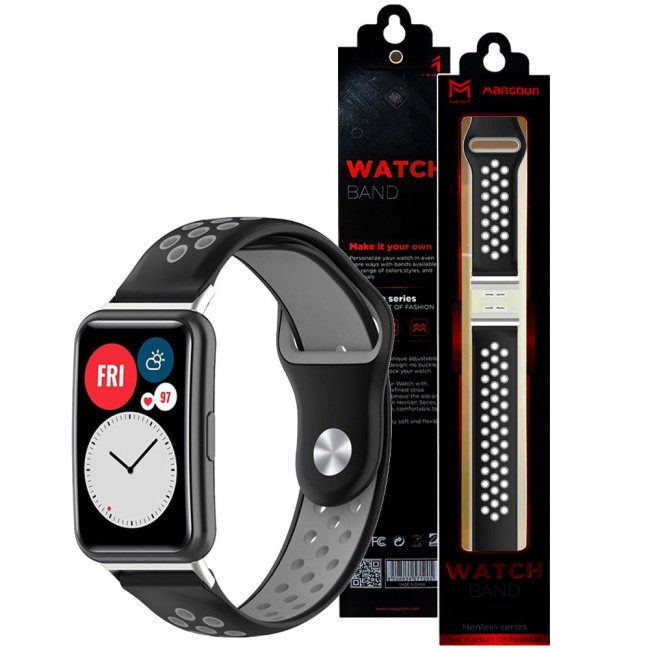 Huawei Watch Fit Band Soft Silicone Strap Watchband Double Color Quick Release Replacement Band Grey/Black
