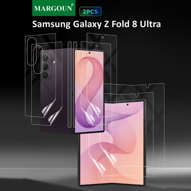 2 Pack HD Clear Compatible with Samsung Galaxy Z Fold 8 Ultra Full Body Screen Protector Hydrogel (NOT GLASS) Film Set , Front Inner &amp; Back Protective Membrane