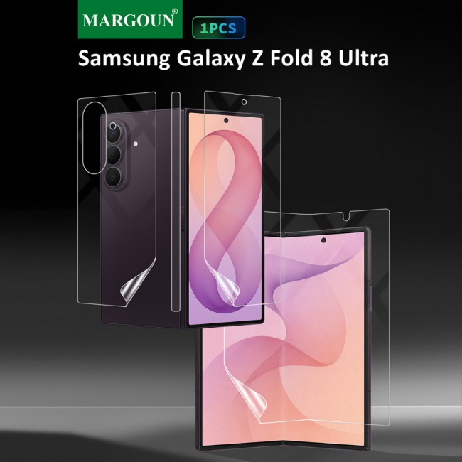 HD Clear Compatible with Samsung Galaxy Z Fold 8 Ultra Full Body Screen Protector Hydrogel (NOT GLASS) Film Set , Front Inner &amp; Back Protective Membrane