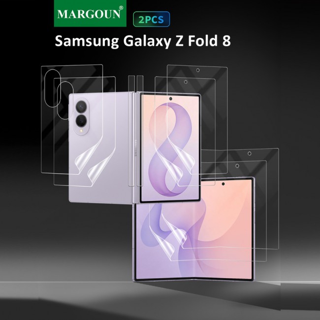 2 Pack HD Clear Compatible with Samsung Galaxy Z Fold 8 Full Body Screen Protector Hydrogel (NOT GLASS) Film Set , Front Inner &amp; Back Protective Membrane