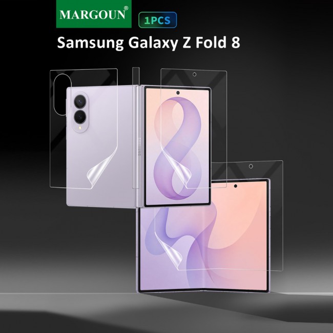 HD Clear Compatible with Samsung Galaxy Z Fold 8 Full Body Screen Protector Hydrogel (NOT GLASS) Film Set , Front Inner &amp; Back Protective Membrane