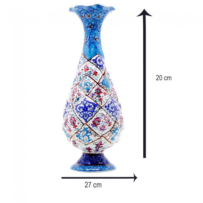 Persian Handmade Enamel on Copper Vase with Special design MGH176 - Multicolor