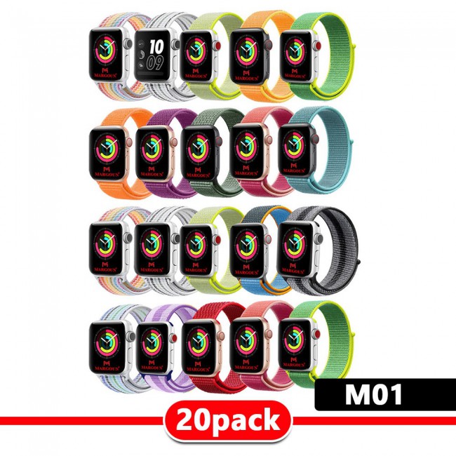 20Pack Apple Watch Band 38-40-41mm Nylon Sport Loop Strap Henlein Series by Margoun - M01 - M11
