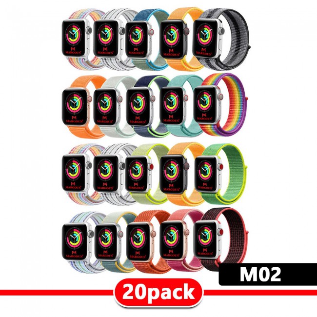 20Pack Apple Watch Band 38-40-41mm Nylon Sport Loop Strap Henlein Series by Margoun - M01 - M11