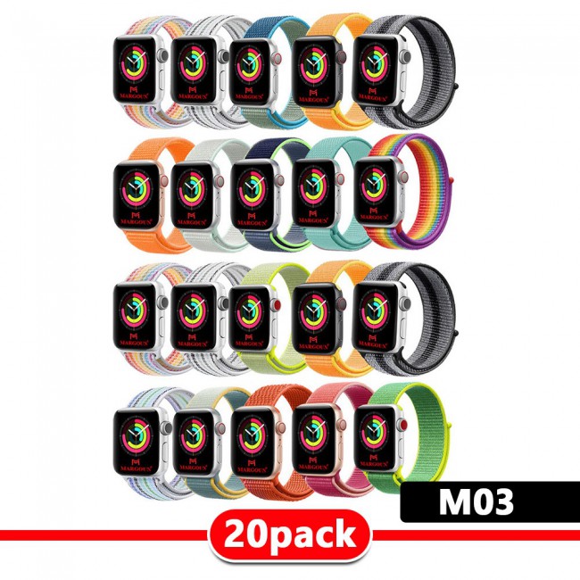 20Pack Apple Watch Band 38-40-41mm Nylon Sport Loop Strap Henlein Series by Margoun - M01 - M11