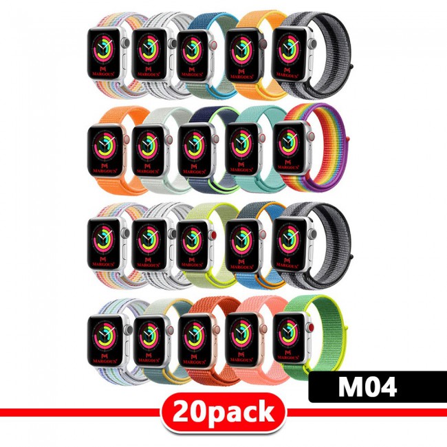 20Pack Apple Watch Band 38-40-41mm Nylon Sport Loop Strap Henlein Series by Margoun - M01 - M11