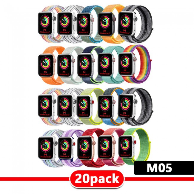 20Pack Apple Watch Band 38-40-41mm Nylon Sport Loop Strap Henlein Series by Margoun - M01 - M11