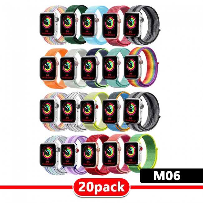 20Pack Apple Watch Band 38-40-41mm Nylon Sport Loop Strap Henlein Series by Margoun - M01 - M11