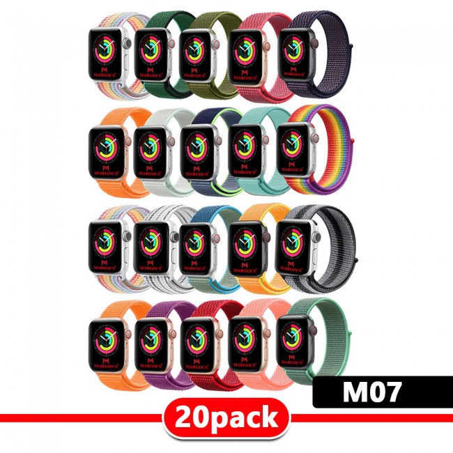 20Pack Apple Watch Band 38-40-41mm Nylon Sport Loop Strap Henlein Series by Margoun - M01 - M11