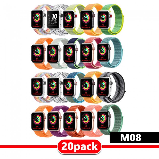 20Pack Apple Watch Band 38-40-41mm Nylon Sport Loop Strap Henlein Series by Margoun - M01 - M11