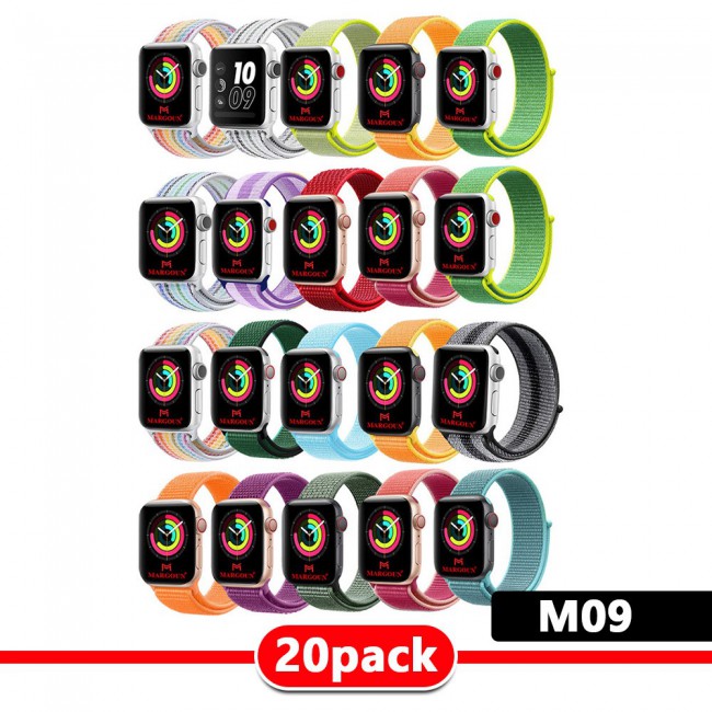 20Pack Apple Watch Band 38-40-41mm Nylon Sport Loop Strap Henlein Series by Margoun - M01 - M11