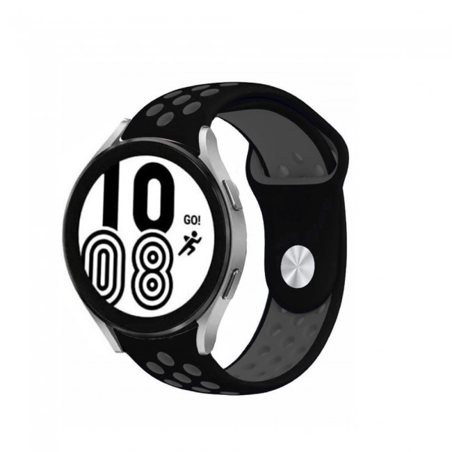20mm Silicone Nike Design Band for Samsung Galaxy Watch 4 and 4 Classic 40-44mm 42-46mm Henlein Series by Margoun - Black Grey