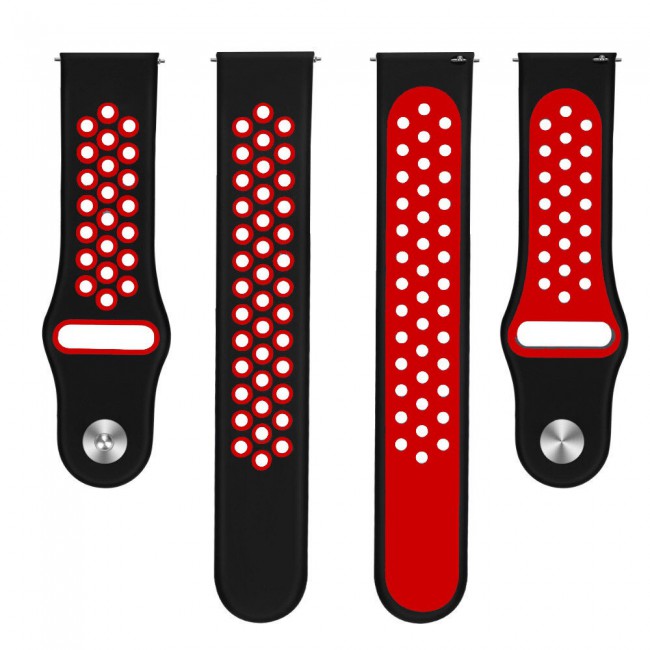 20mm Silicone Nike Design Band for Samsung Galaxy Watch 4 and 4 Classic 40-44mm 42-46mm Henlein Series by Margoun - Black Red