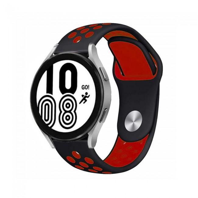20mm Silicone Nike Design Band for Samsung Galaxy Watch 4 and 4 Classic 40-44mm 42-46mm Henlein Series by Margoun - Black Red