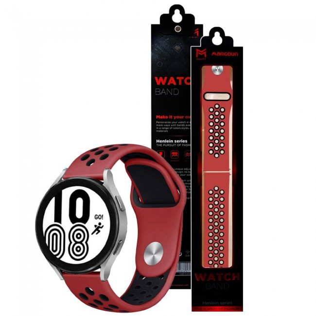 20mm Silicone Nike Design Band for Samsung Galaxy Watch 4 and 4 Classic 40-44mm 42-46mm Henlein Series by Margoun - Black Red