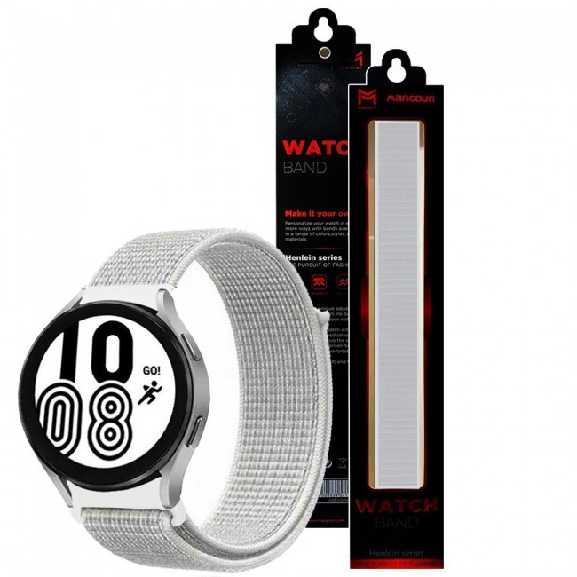 20mm Nylon Sport Watch Band for Samsung Galaxy Watch 4 and 4 Classic 40-44mm 42-46mm Henlein Series by Margoun - Summit White