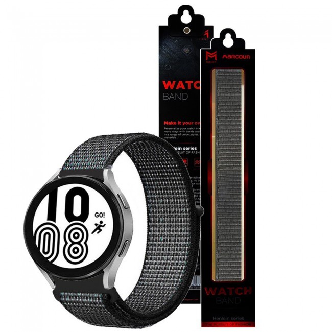 20mm Nylon Sport Watch Band for Samsung Galaxy Watch 4 and 4 Classic 40-44mm 42-46mm Henlein Series by Margoun - Midnight Fog
