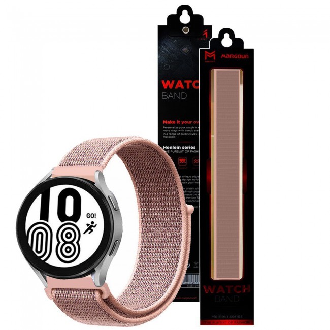 20mm Nylon Sport Watch Band for Samsung Galaxy Watch 4 and 4 Classic 40-44mm 42-46mm Henlein Series by Margoun - Pink Sand