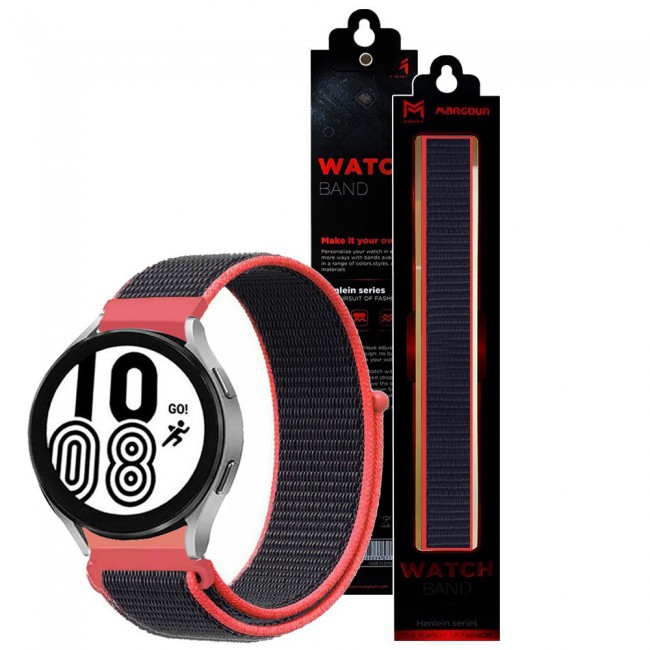 20mm Nylon Sport Watch Band for Samsung Galaxy Watch 4 and 4 Classic 40-44mm 42-46mm Henlein Series by Margoun - Red Black