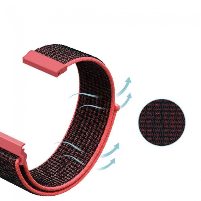 20mm Nylon Sport Watch Band for Samsung Galaxy Watch 4 and 4 Classic 40-44mm 42-46mm Henlein Series by Margoun - Red Black