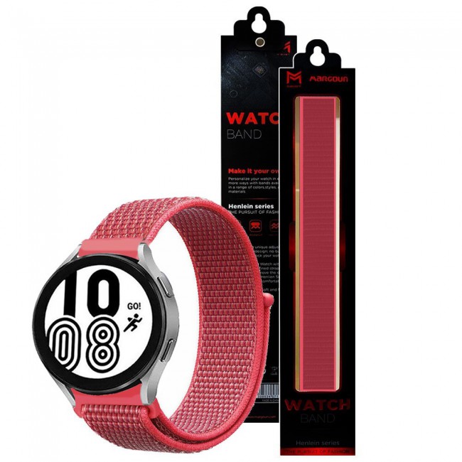 20mm Nylon Sport Watch Band for Samsung Galaxy Watch 4 and 4 Classic 40-44mm 42-46mm Henlein Series by Margoun - Hibiscus Red