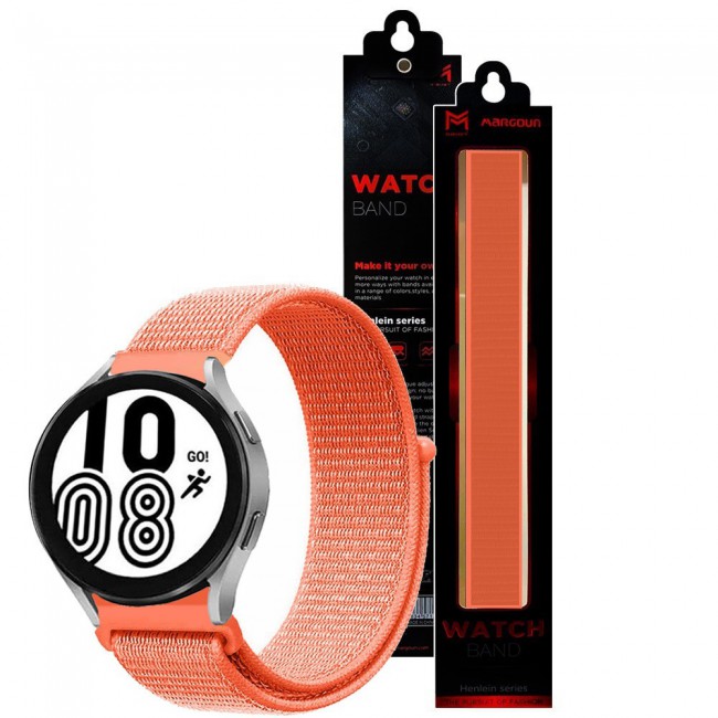20mm Nylon Sport Watch Band for 20mm Samsung Galaxy Watch 4 and 4 Classic 40-44mm 42-46mm Henlein Series by Margoun - Spicy Orange