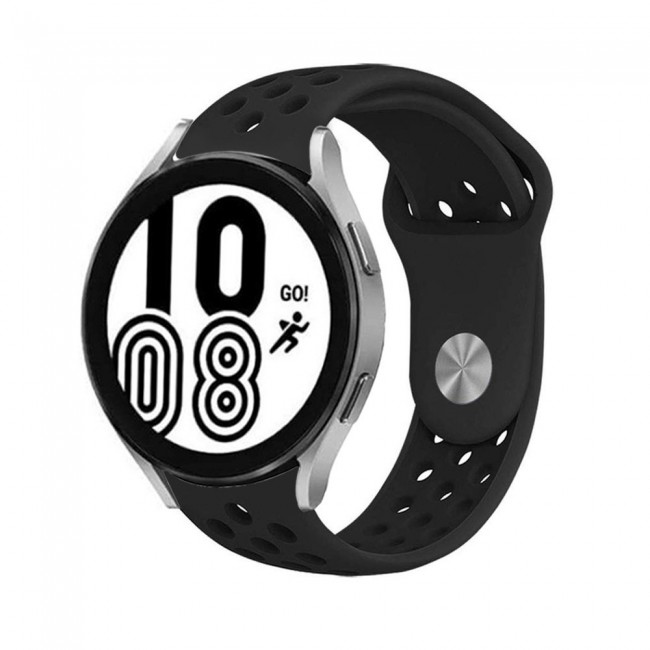 20mm Silicone Nike Design Band for Samsung Galaxy Watch 4 and 4 Classic 40-44mm 42-46mm Henlein Series by Margoun - Black