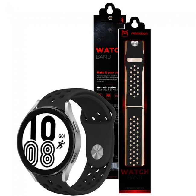 20mm Silicone Nike Design Band for Samsung Galaxy Watch 4 and 4 Classic 40-44mm 42-46mm Henlein Series by Margoun - Black