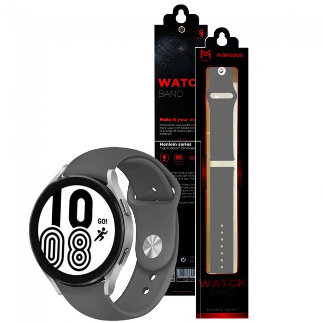 20mm Soft Silicone Band for Samsung Galaxy Watch 4 and 4 Classic 40-44mm 42-46mm Henlein Series by Margoun - Grey