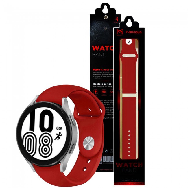 20mm Soft Silicone Band for Samsung Galaxy Watch 4 and 4 Classic 40-44mm 42-46mm Henlein Series by Margoun - Red