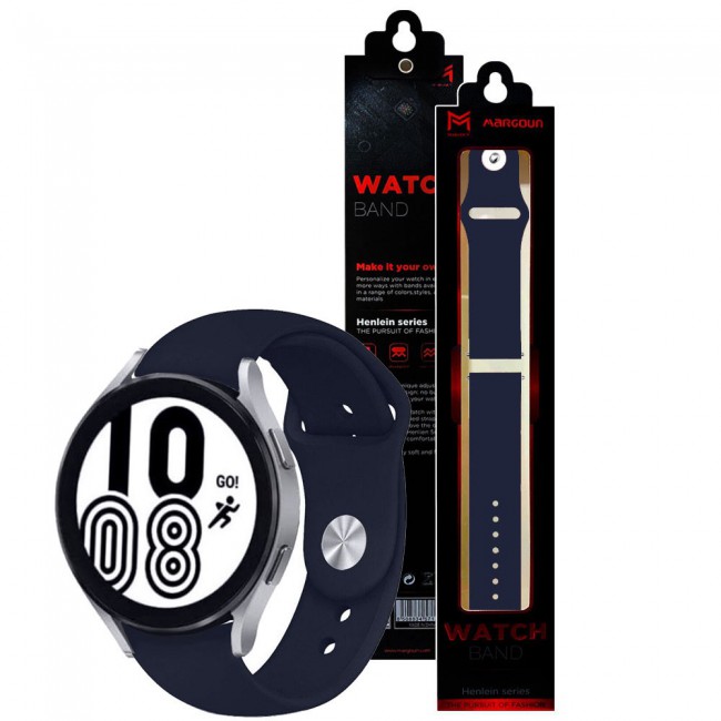 20mm Soft Silicone Band for Samsung Galaxy Watch 4 and 4 Classic 40-44mm42-46mm Henlein Series by Margoun - Midnight Blue