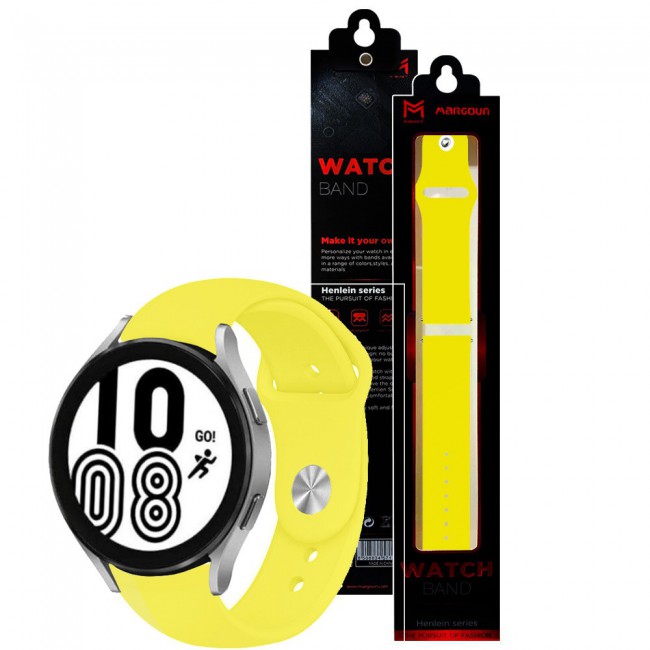 20mm Soft Silicone Band for Samsung Galaxy Watch 4 and 4 Classic 40-44mm 42-46mm Henlein Series by Margoun - Yellow