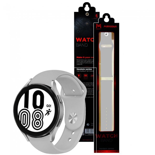 20mm Soft Silicone Band for Samsung Galaxy Watch 4 and 4 Classic 40-44mm 42-46mm Henlein Series by Margoun - Grey