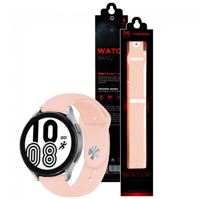 20mm Soft Silicone Band for Samsung Galaxy Watch 4 and 4 Classic 40-44mm 42-46mm Henlein Series by Margoun - Light Pink